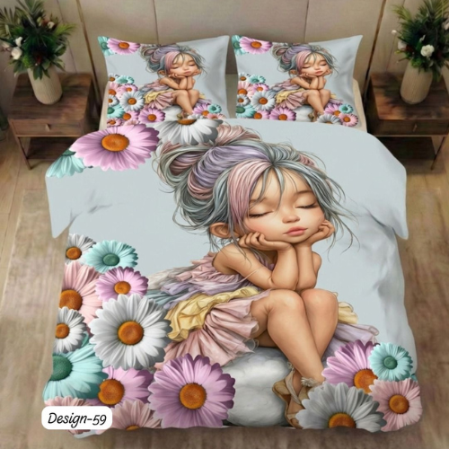 Dreamy Fairy Girl Floral Bedsheet (Queen)